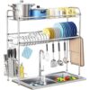 2-tier silver over-the-sink dish drainer