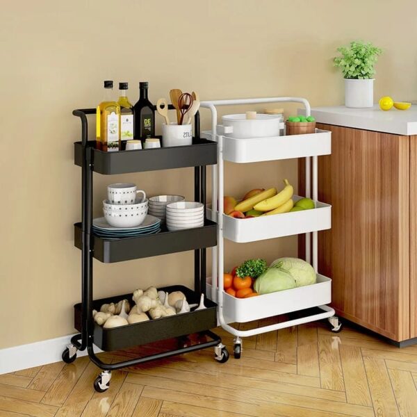 Multi-functional movable trolley storage rack (plastic with metallic stands) - Image 2