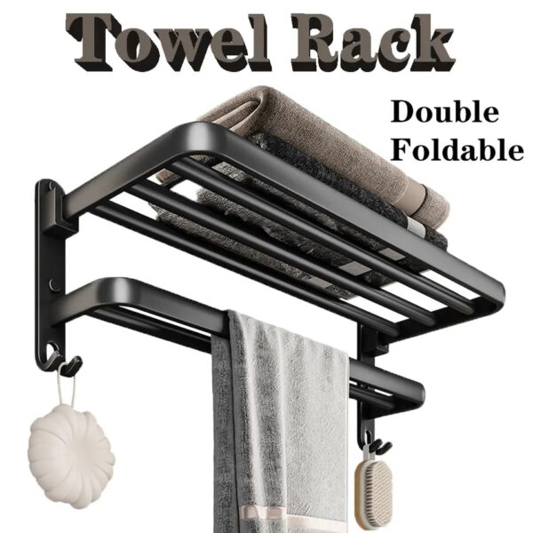 Bathroom wall mounted towel rack accessory with hooks - Image 2