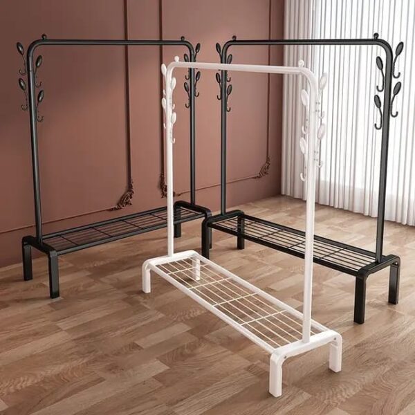 Single pole clothing rack with lower storage shelf for boxes and shoes - Image 2